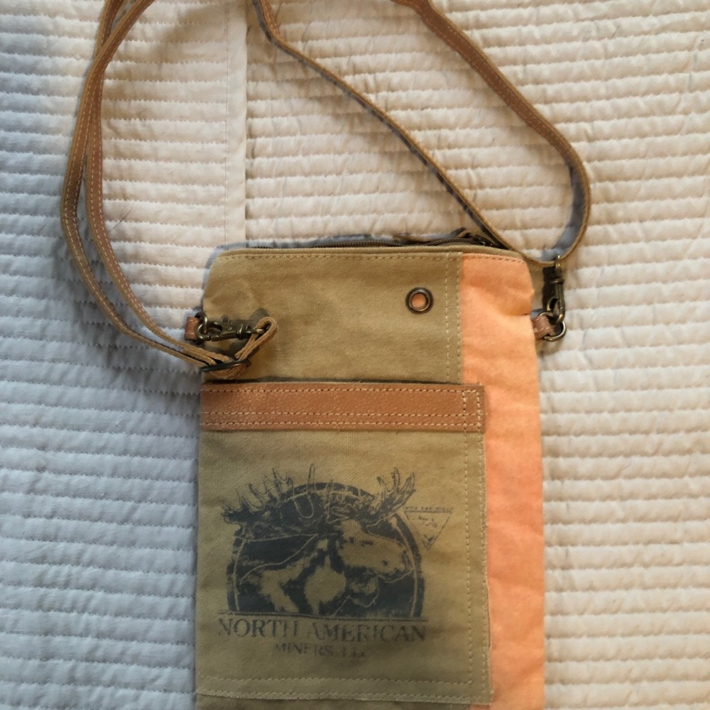 Small crossbody canvas bag with leather strap